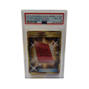 2018 Sun & Moon Ultra Prism - Peeking Red Card #169 Secret Gold - PSA 8