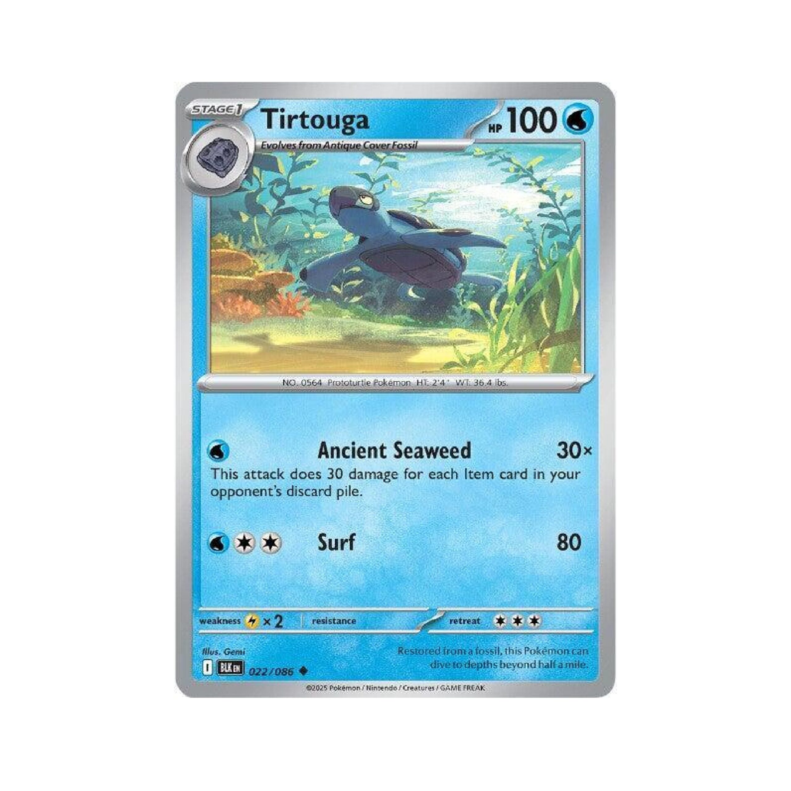 pokemon tirtouga card Japanese 025/086 sv11B U Mirro Monster Ball TCG RarityIllustration Rare Hit Points100 HP Water Ancient Seaweed (30x) This attack does 30 damage for each Item card in your opponents discard pile. Pokemon TCG - SM11 -